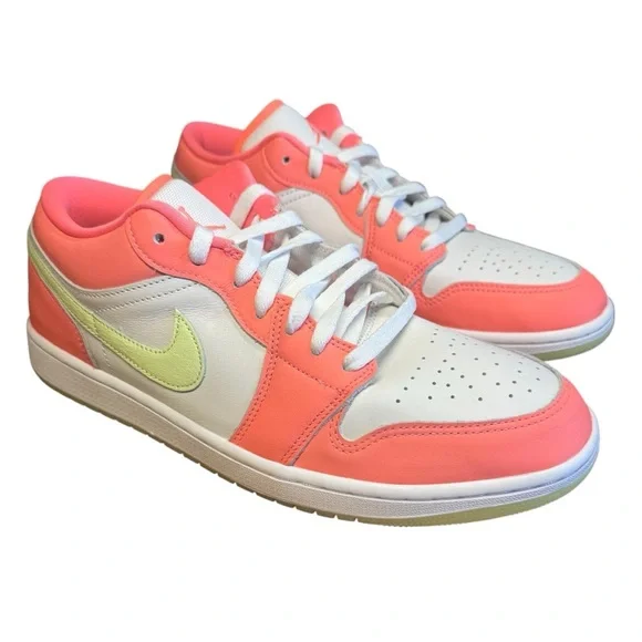 Nike Air Jordan 1 Low SE sneakers. Lava Glow, Barely Volt, & White. Mens Size 11